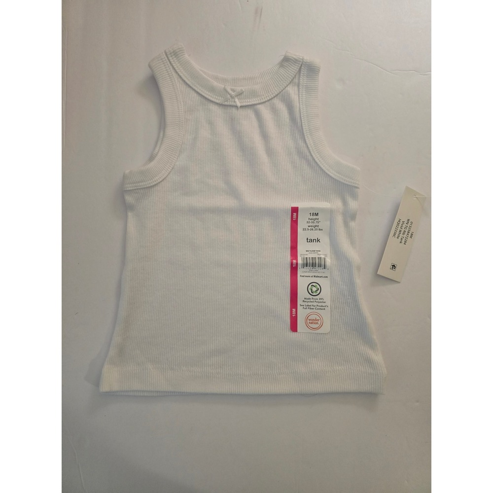 Wonder Nation Baby Girls White Ribbed Tank Top Bow Detail 18M NWT
